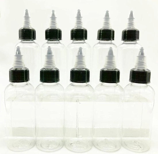 Confezione da 10 flaconi di plastica trasparenti da 60 ml con beccuccio per inchiostro per uso DIY, olio, colla
