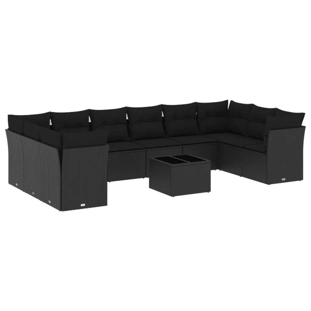 Set Divani da Giardino 11 pz con Cuscini in Polyrattan Nero 3250044