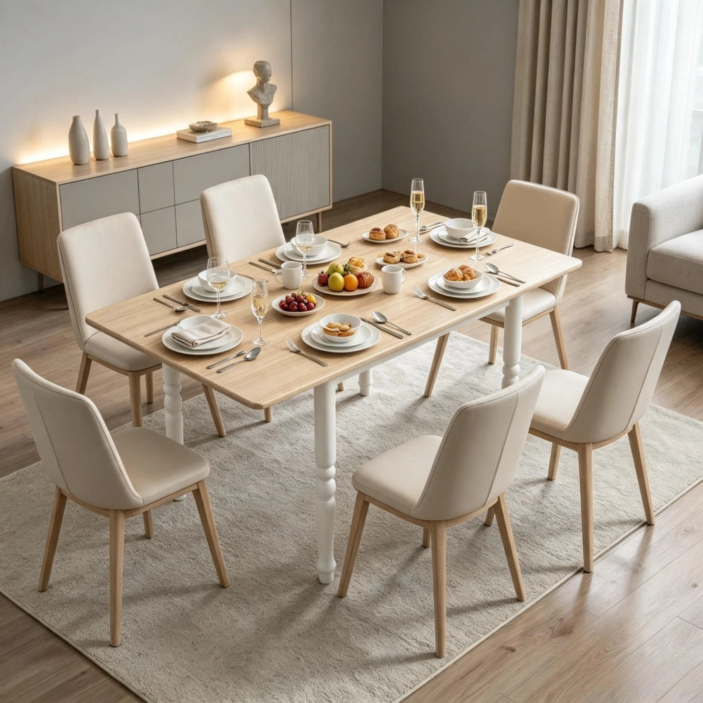 Tavolo da pranzo pieghevole per 2-6 persone, allungabile da 74 a 134 cm, tavolo da cucina con 2 sezioni allungabili, gambe in acciaio, piano in legno
