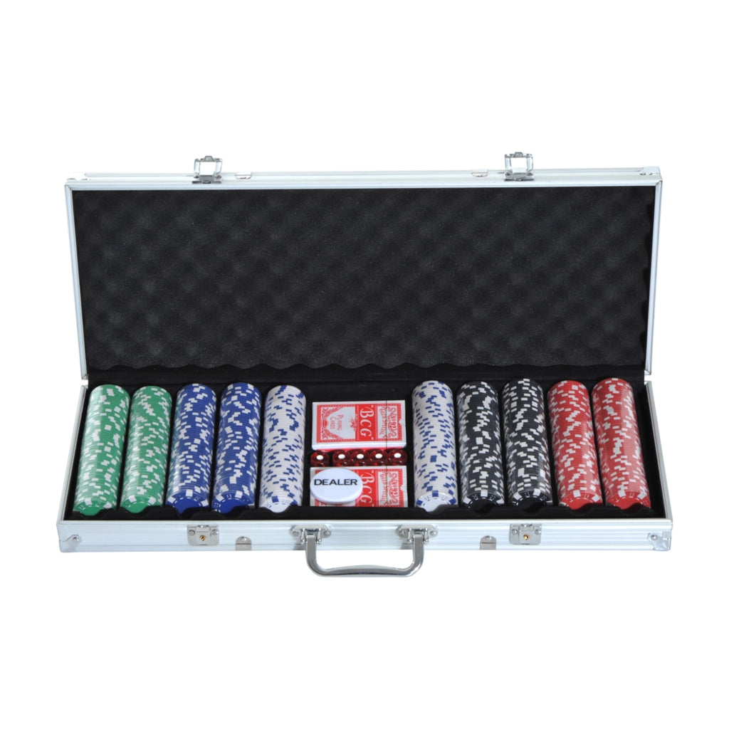 Set da Poker Completo ¨C Minimal ¨C 500 gettoni, 2 mazzi carte, 5 dadi, bottone dealer, 2 chiavi