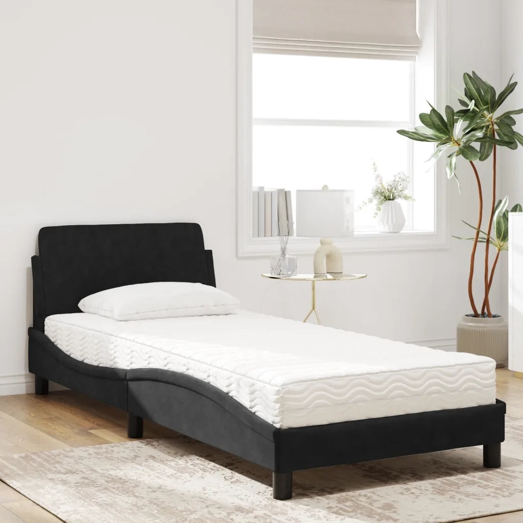 Letto con Materasso-Struttura Letto con Materasso Dover Nero 90x200 cm in Velluto