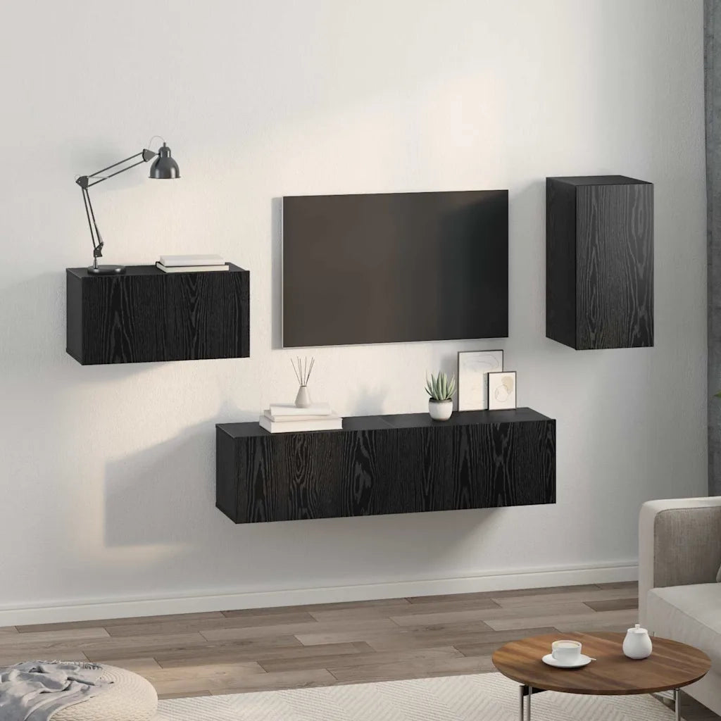 Set mobile TV | Armadietto TV | Mobile Porta TV con cassetto Rovere Nero Legno multistrato