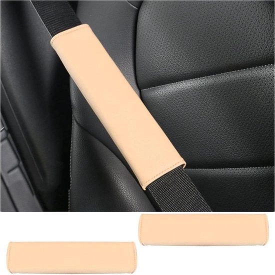 2 impianti di supporto per cinturoni di sicurezza con cuscini di spalla in pelle duratura - beige.