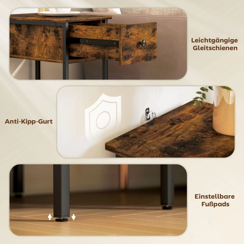 Tavolino da salotto con 1 cassetto e 1 vano aperto; gambe in metallo; per soggiorno e camera da letto; 25×39.8×58.2 cm