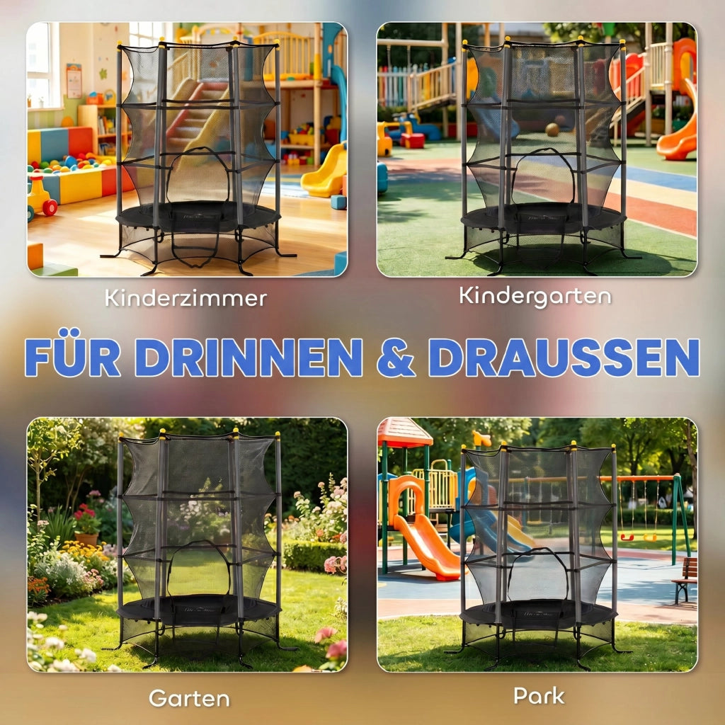 Trampolino per bambini ?163 cm ¨C Xylo ¨C con rete di sicurezza, acciaio e plastica, nero