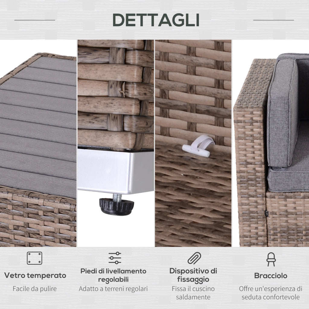 Set Giardino 7 Pezzi con Divano Modulabile e Tavolino in Rattan ¨C Minimal ¨C Grigio