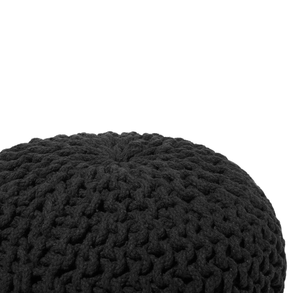 Pouf ottomana in cotone lavorato a maglia Nero perline EPS riempimento rotondo piccolo poggiapiedi 40 x 25 cm