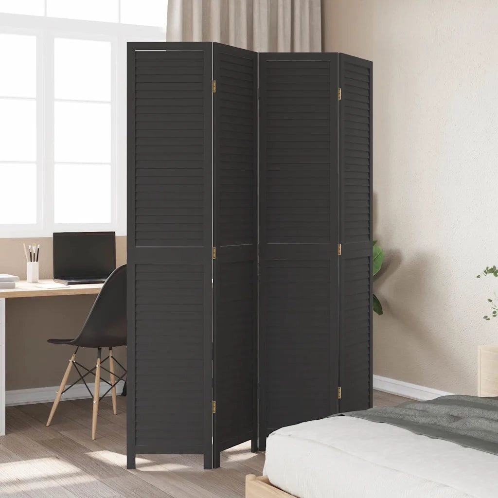 Divisorio Ambienti | Divider per stanze | Paravento 4 Pannelli Nero Legno Massello di Paulownia