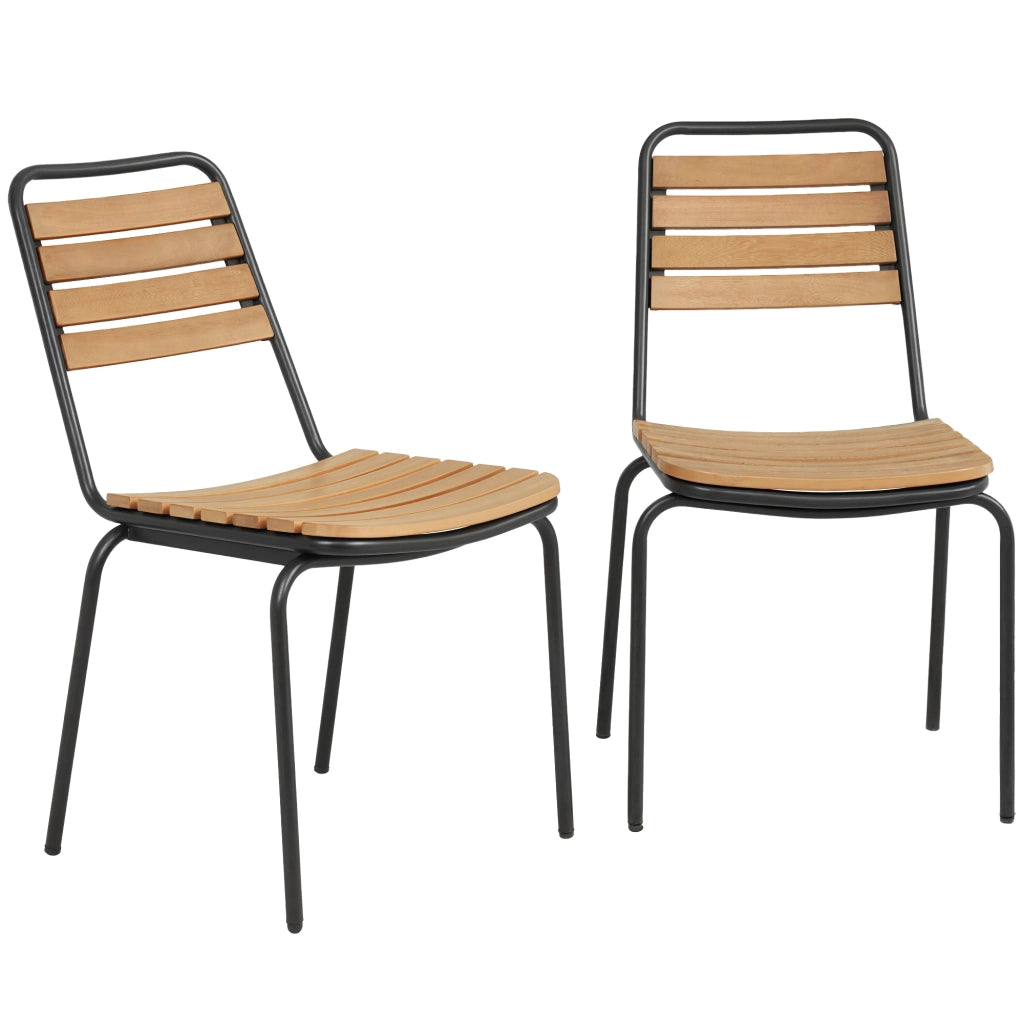 Sedie da Giardino Impilabili ¨C zephmum ¨C Legno Massiccio, Acciaio, Naturale, 61x47x81 cm