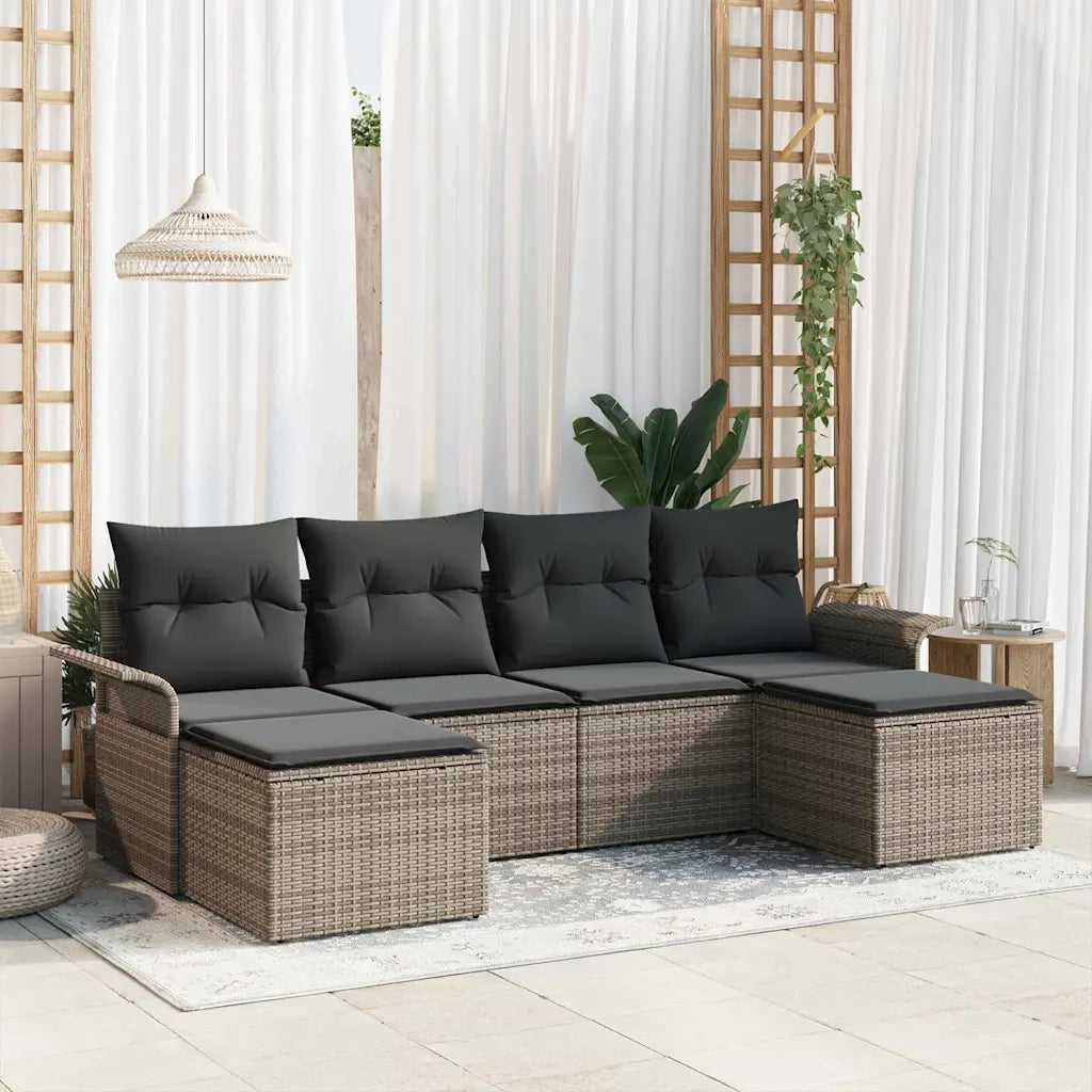 Set Divano da Giardino con cuscino 6 pcs Grigio polyrattan 3345469