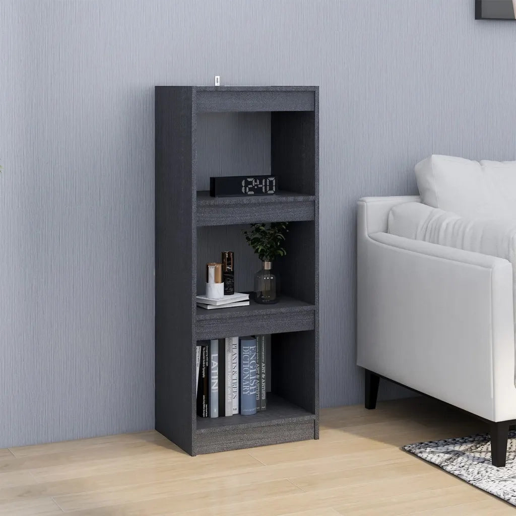 Libreria Divisorio-Scaffale per Libri-Mobile di Stoccaggio Grigio 40x30x103,5 cm Legno Massello di Pino