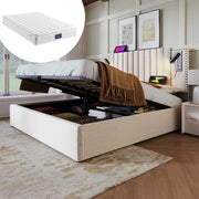 Letto Imbottito Contenitore 160x200 con Materasso ¨C Xylo ¨C Beige, Testiera LED USB, Similpelle