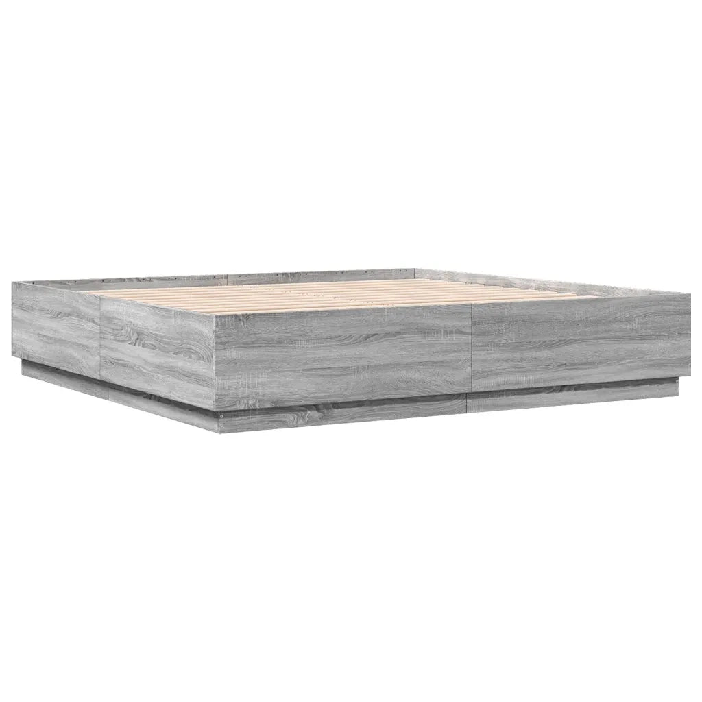 Letto matrimoniale | Letto per adulti | Giroletto Luci LED Grigio Sonoma 200x200 cm Legno Multistrato