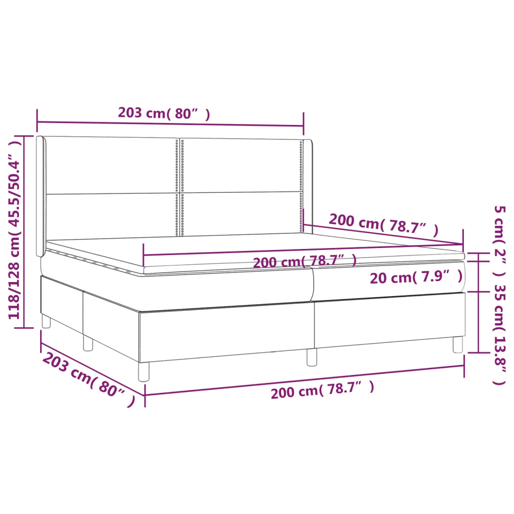 Letto a Molle Materasso e LED tortora 200x200cm in Tessuto 3138825