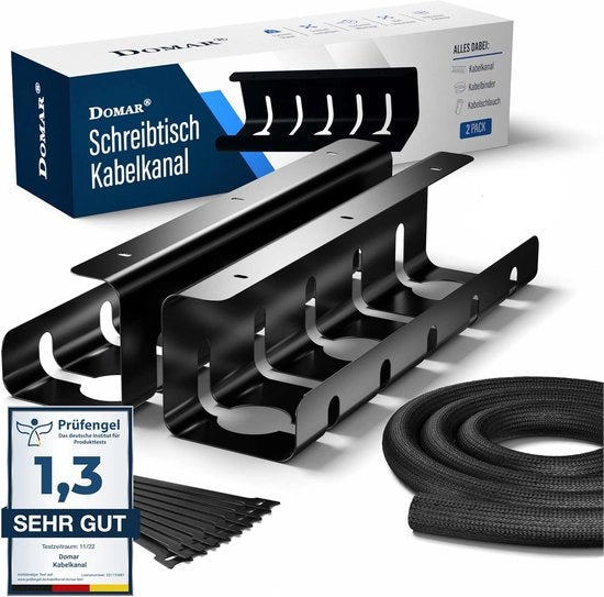 Kit di gestione cavi completo per scrivania, nero (2 pezzi)
