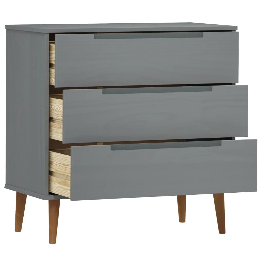 Cassettiera MOLDE Grigia 80x40x80 cm in Legno Massello di Pino CFW6593699