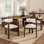 Set da 6 sedie da pranzo in legno massiccio con braccioli, rivestimento in lino, colore noce