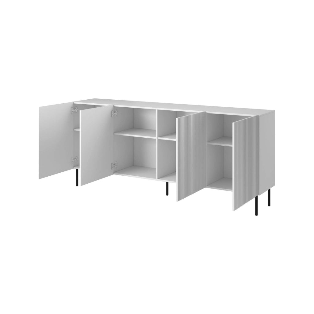 Credenza Corana, Madia da salotto con quattro ante battenti, Rialzato da terra, 200x42 h82 cm, Bianco