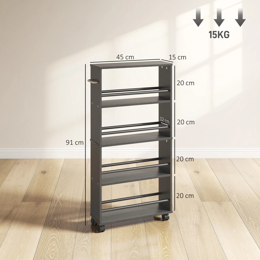 Scaffale Mobile con Rotelle ¨C Xylo ¨C 4 Ripiani Nero 45x15x91cm