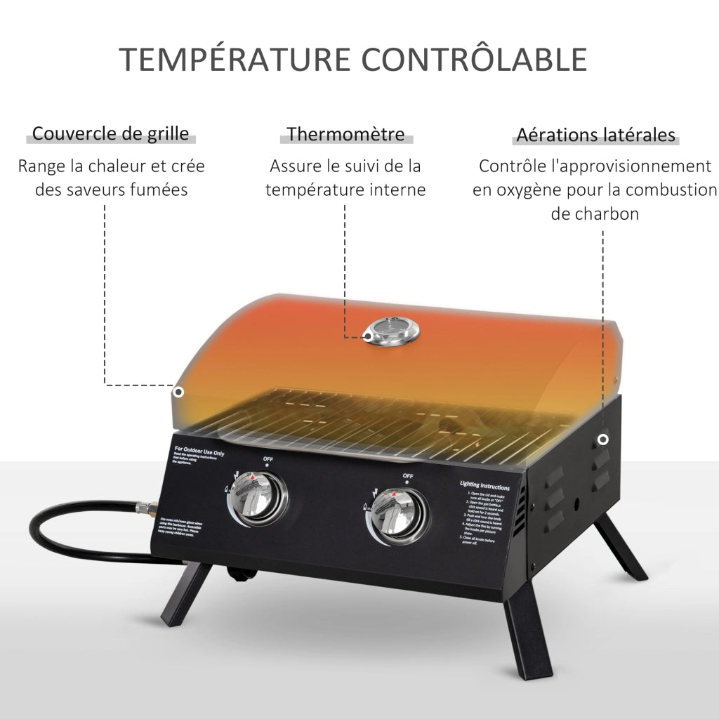 Barbecue da Tavolo a Gas Pieghevole ¨C zephmum ¨C Nero 2 Bruciatori 5KW