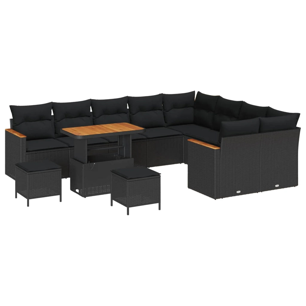 Set Divano da Giardino 12 pcs Nero Rattan in Polipropilene