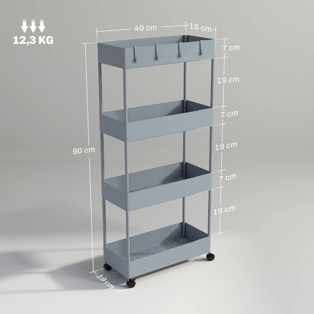 Carrello Multiuso con 4 Cestini e Ruote ¨C zephmum ¨C Grigio 40x19x90 cm