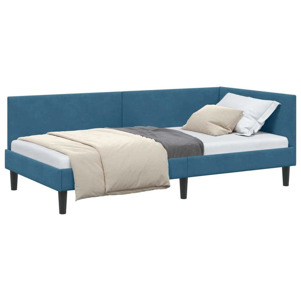 Letto singolo | Letto per adulti | Cornice del letto ad angolo Blu 100 cm x 200 cm Velluto
