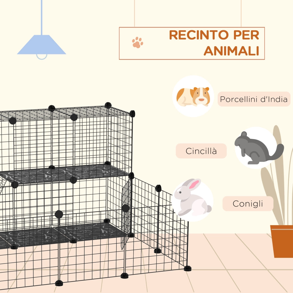 Recinto per Conigli Modulabile ¨C Minimal ¨C Acciaio, Nero, 105x105x70cm