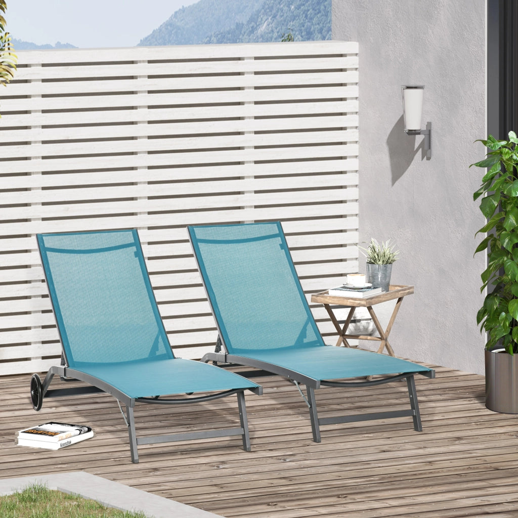 Lettino prendisole ¨C Minimal ¨C Grigio, Alluminio e Textilene, 2 Pezzi