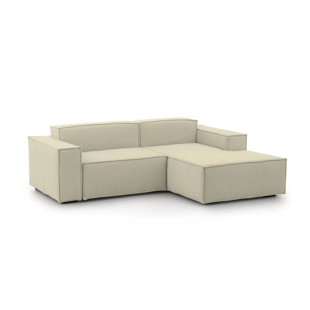 Divano fisso Amuleto, Divano componibile a 2 posti con penisola destra, Made in Italy, Sofà\  moderno in tessuto, Cm 220x170h70, Beige