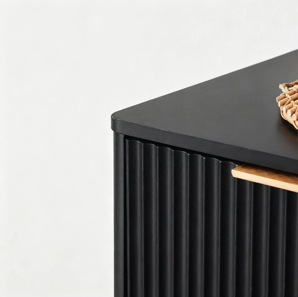 Credenza moderna 150 cm con 4 ante; design ondulato; in MDF nero