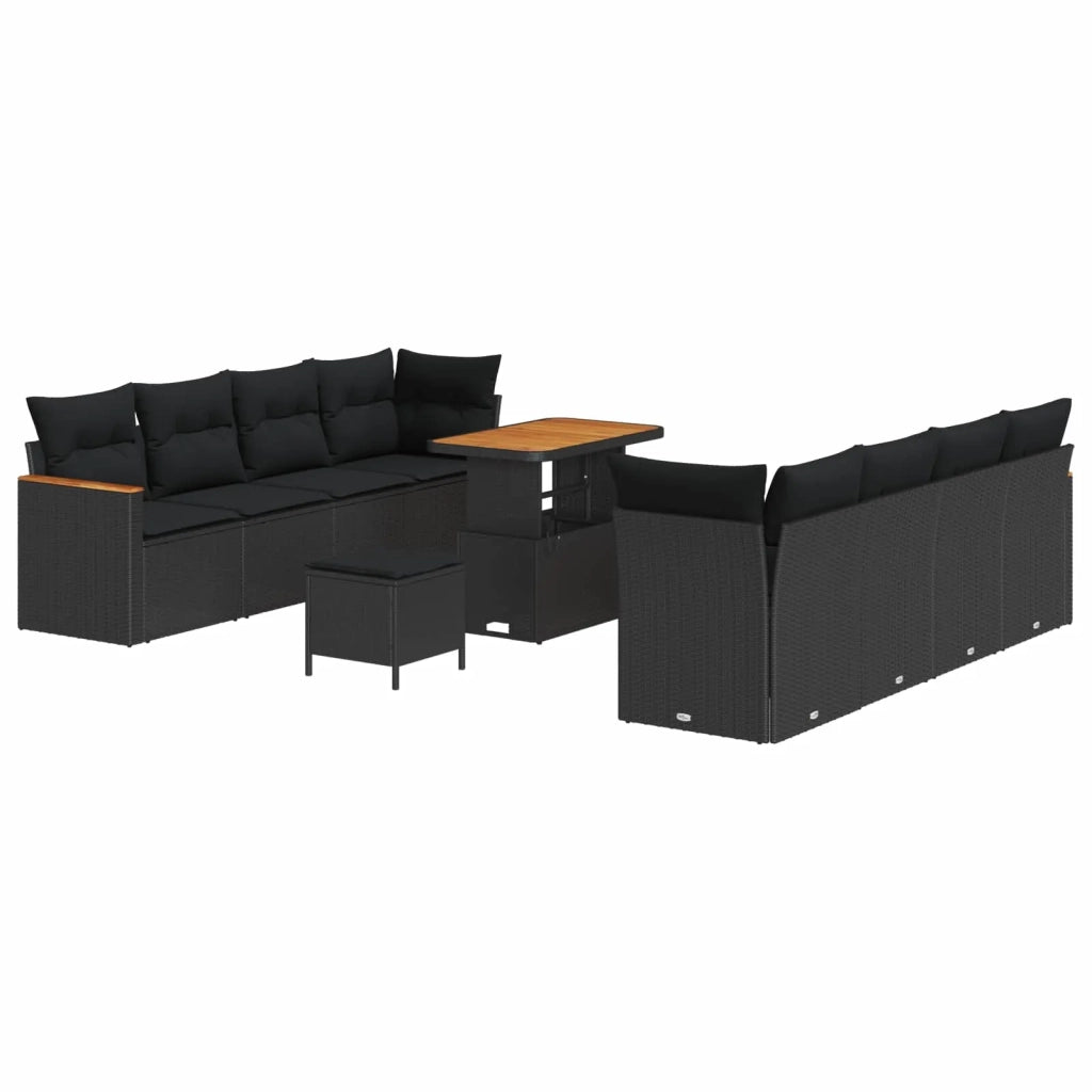 Set Divano da Giardino con cuscino 12 pcs Nero polyrattan