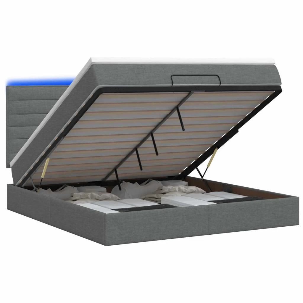 Letto Ottomano con Materasso e LED Grigio Scuro 140 x 200 cm 3457994