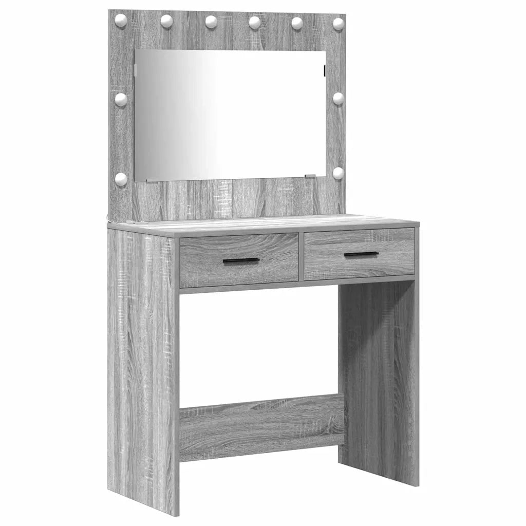 Set da Toeletta | Tavolo da Trucco con LED con porta 3 pz Grigio Sonoma