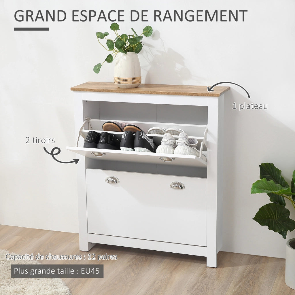 Scarpiera 12 paia ¨C zephmum ¨C bianco e rovere 79x23x90,5 cm