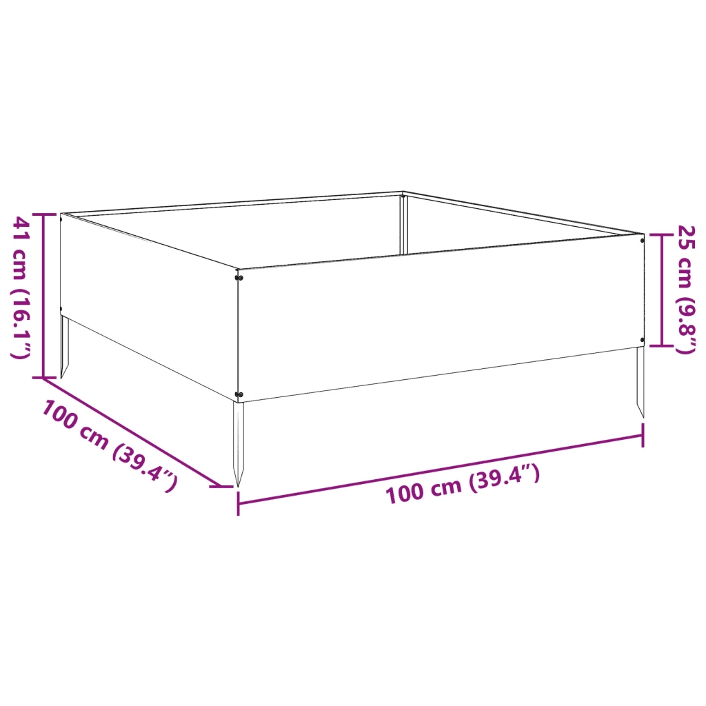 Fioriera | Cassetta per fiori | Vaso Rialzata da Giardino Nera 100x100x41 cm in Acciaio