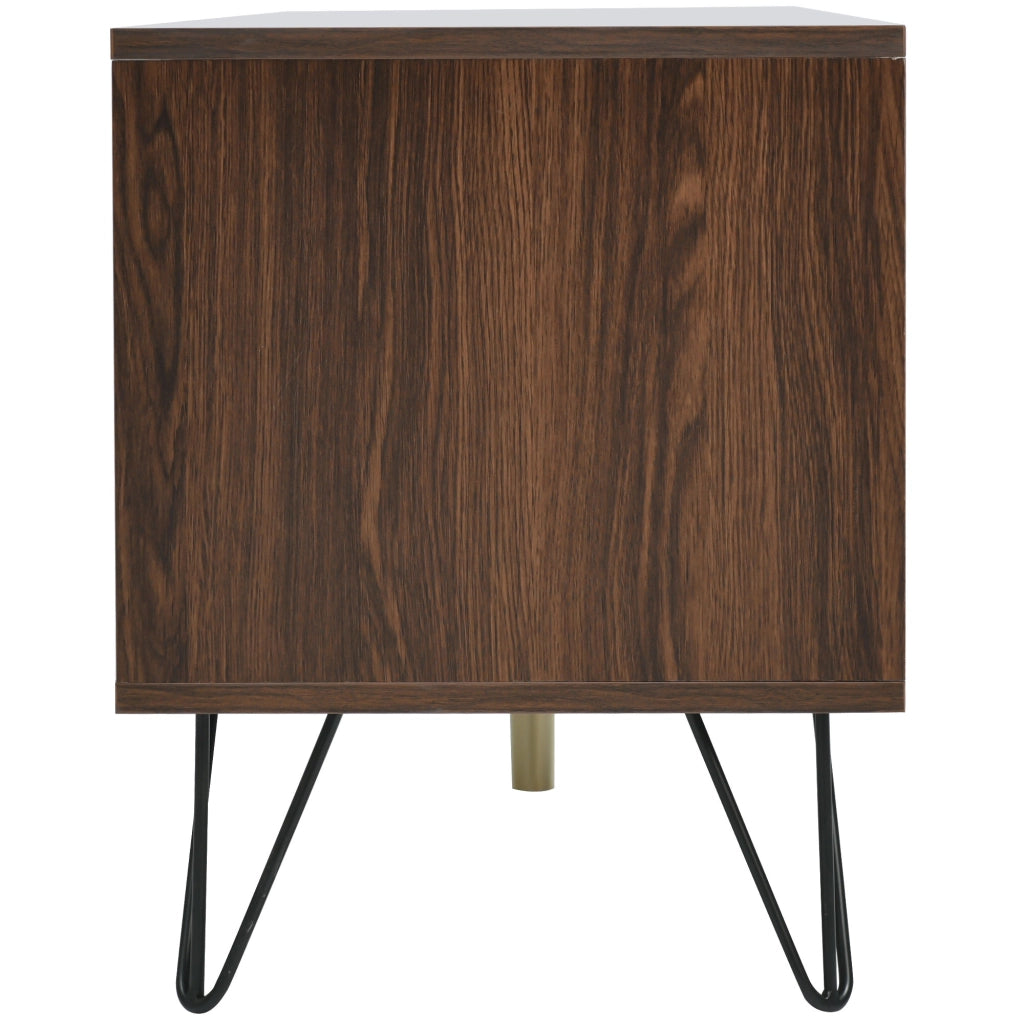 Mobile TV con ante in impiallacciato legno massello - Zephmum - 2 ante, 2 scomparti, maniglie dorate, gambe in ferro