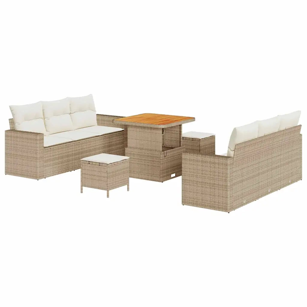 Set Divano da Giardino con cuscino 9 pcs beige e panna