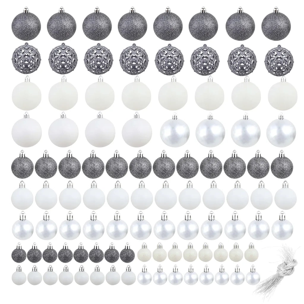 Set Palline di Natale 100 pz-Decorazioni natalizie 3/4/6 cm Bianco/Grigio