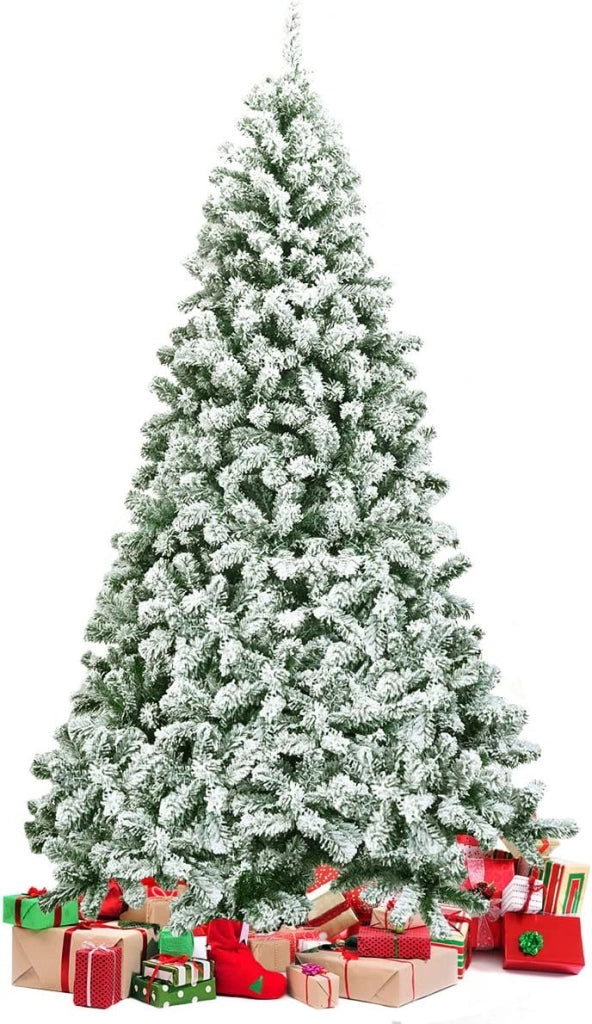Albero di Natale 225 cm, Albero di Natale Innevato in PVC, Albero di Natale Artificiale con 1364 Rami Folti e Realistici e Base di Metallo, Verde (225 cm)