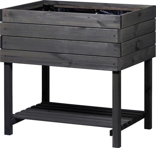Letto con copertura in plastica per piante e tavola - Letto elevato per giardino in legno - 78 x 58 x 78 cm - Antracite