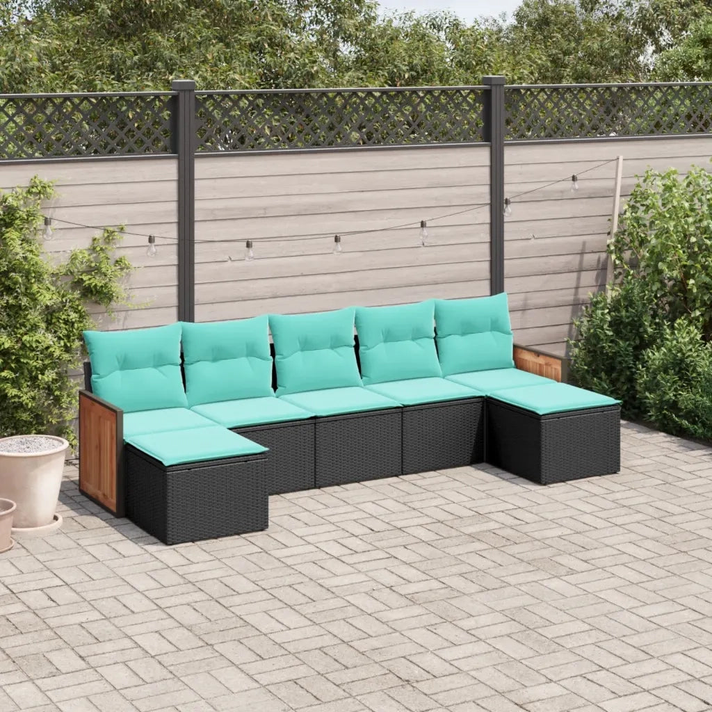 Set Divani da Giardino 7 pz con Cuscini Nero in Polyrattan 3227912