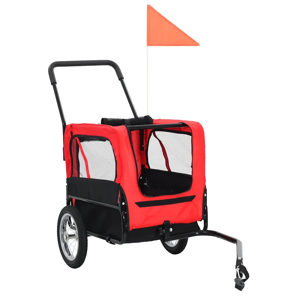 Rimorchio per Animali Domestici e Passeggino 2in1 Rosso e Nero 91762