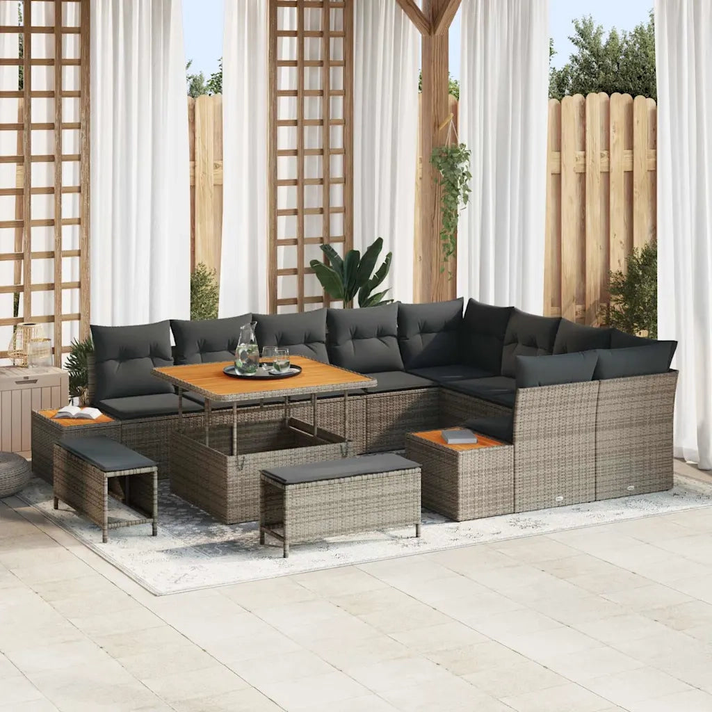 Set Divano da Giardino 12 pcs Grigio polyrattan