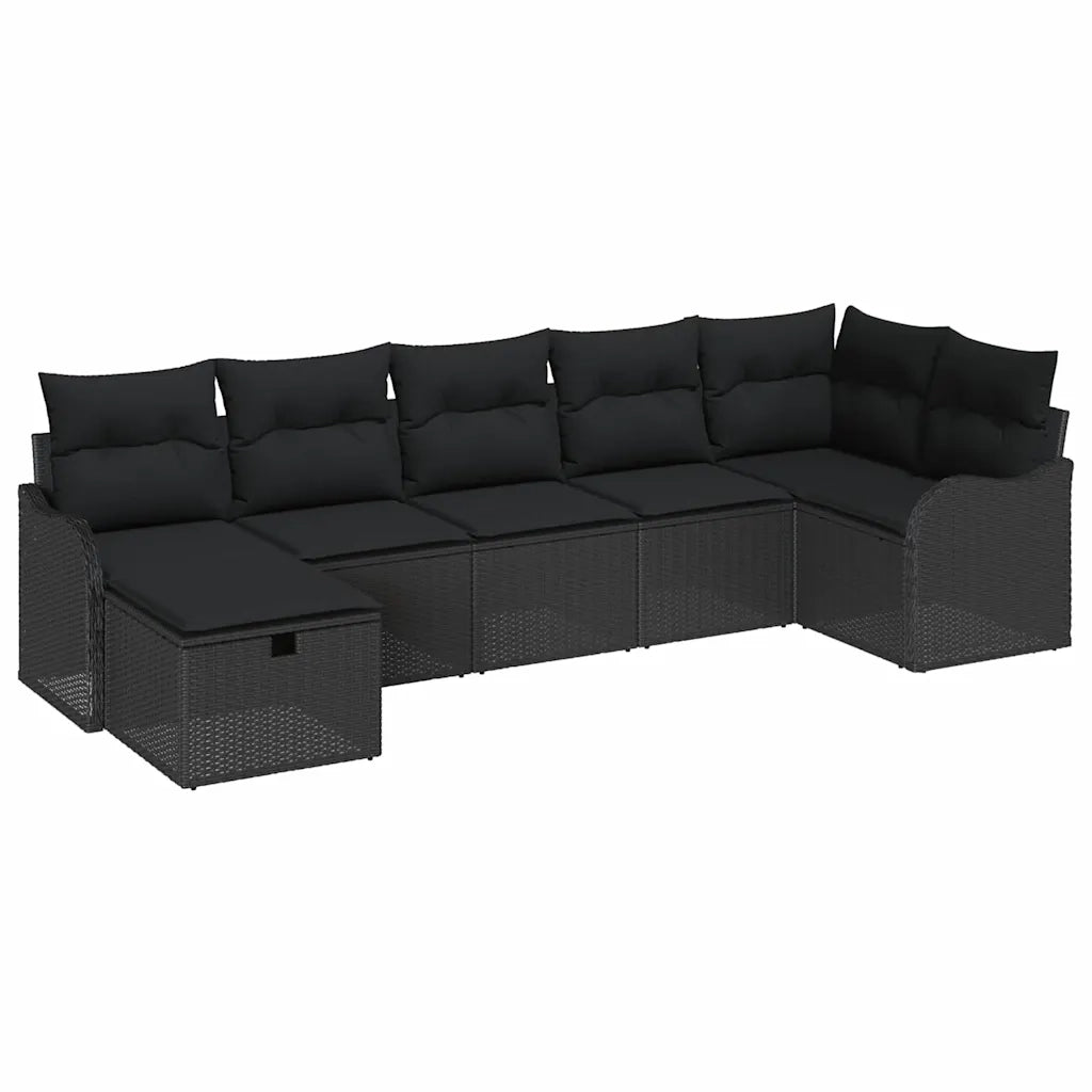 Set Divano da Giardino con cuscino 7 pcs Nero Poly Rattan