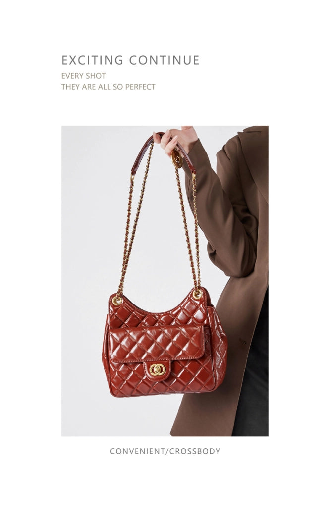 Borsa a tracolla da donna in vera pelle, marrone.