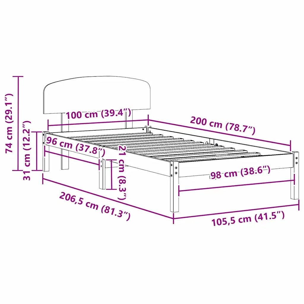 Letto singolo | Letto per adulti | Struttura del letto Naturale 100 x 200 cm Pino massello