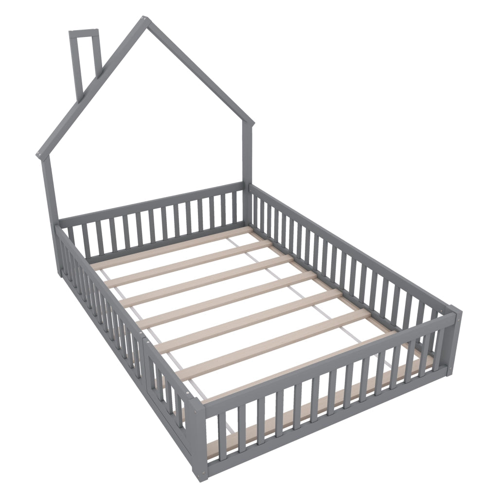 LETTO per bambini 140x200 cm con rete di sicurezza e rete a doghe grigio