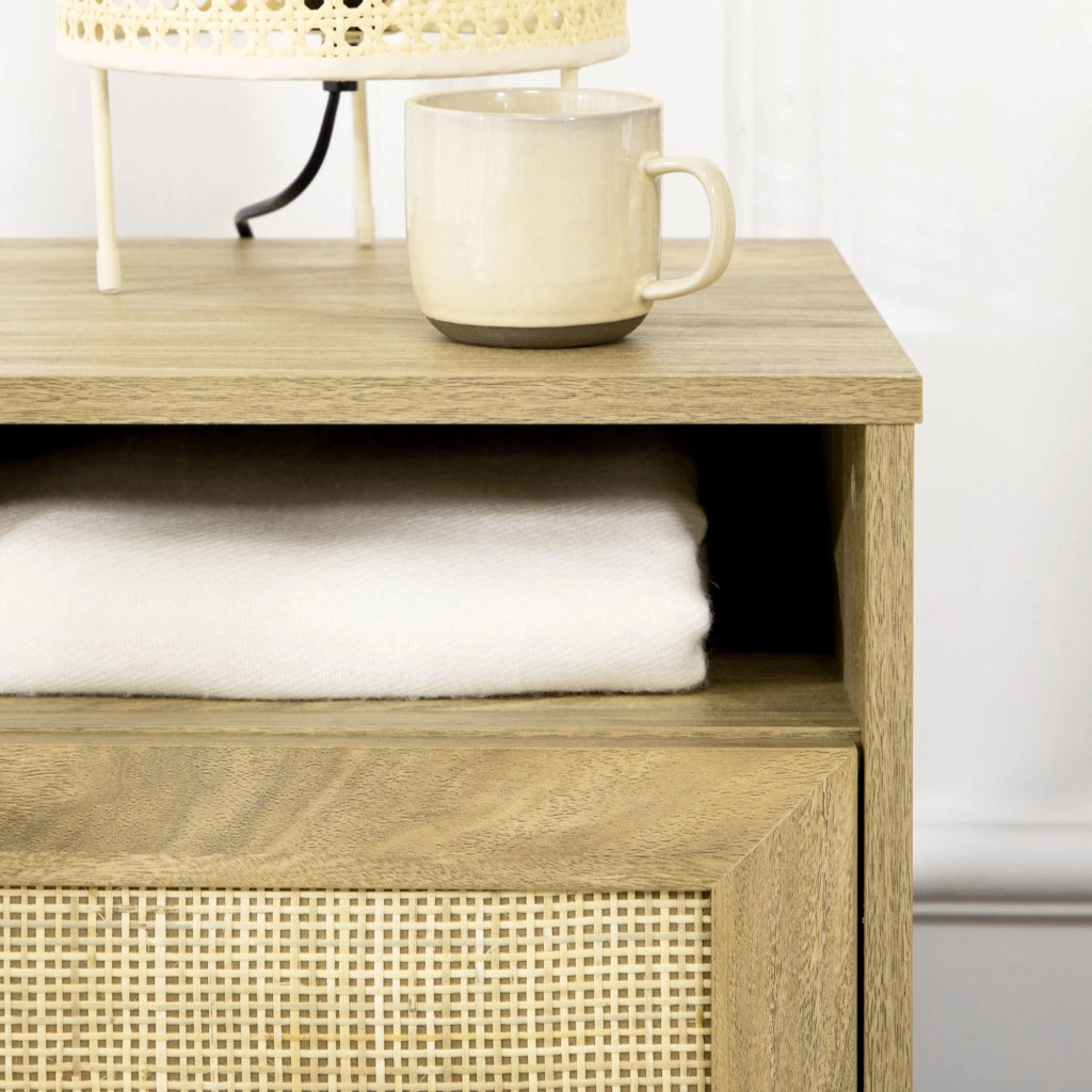Comodino con Porta a Griglia ¨C Minimal ¨C Legno Naturale 39x35x60 cm
