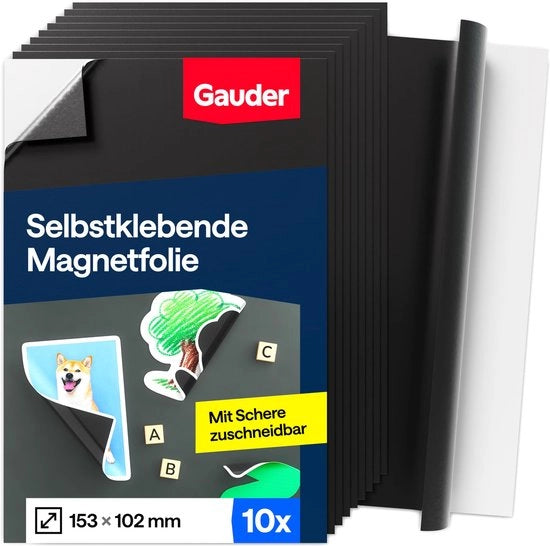 Foglio magnetico autoadesivo - Adesivo magnetico tagliabile per foto, progetti di fai da te e piatti - Foglio magnetico nero per casa, scuola e ufficio (10 pezzi - 153 x 102 mm)